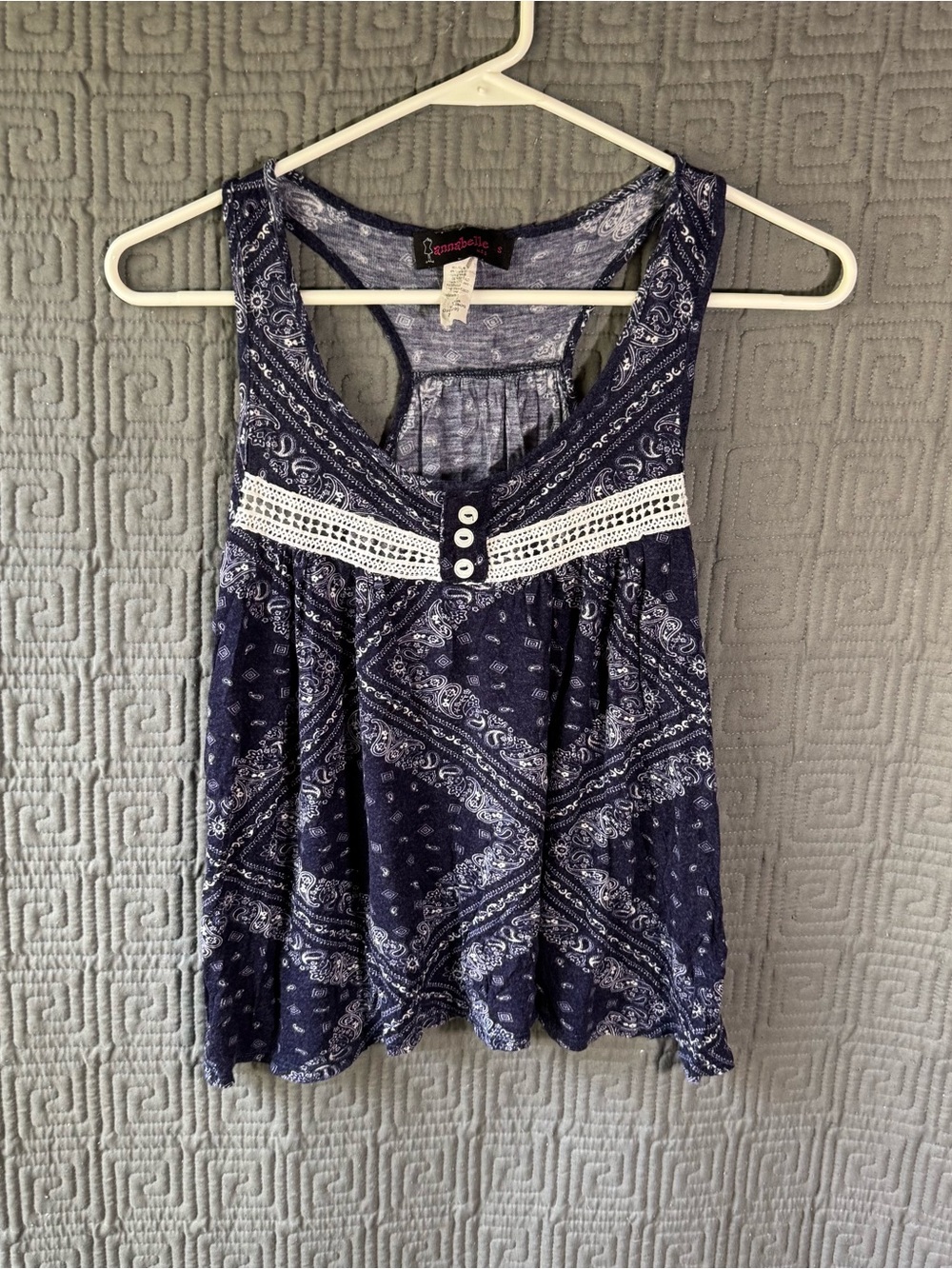 Annabelle Tank Top Women’s Small Blue Paisley Lace Trim Boho Layering